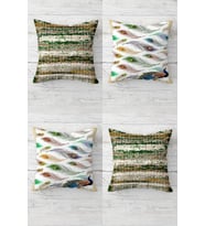 Batik Renkli Ve Tavuskuşu Tüylü Gizli Fermuarlı Kırlent Kılıfı Koltuk Yastık Kılıfı Takım(4adet) (Yeşil)
