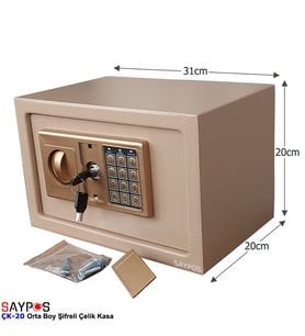 Şık Tasarımlı Orta Boy Şifreli Çelik Kasa, Elektronik Tuşlu Değerli Eşya ve Para Kasası 31x20x20cm