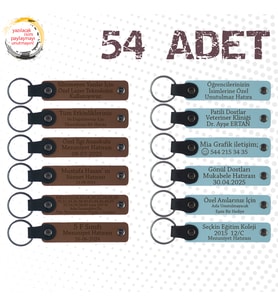 A Kahve & Gök Mavi, Rehberlik Öğretmeninden Öğrencilere, 54’lü Set, İsim Ve Mesajlı Deri Anahtarlık