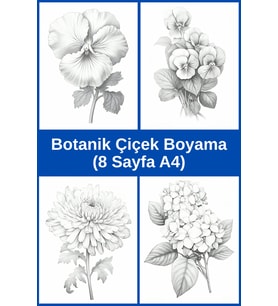 Botanik Çiçek Boyama Sayfaları 4, (8 Adet A4 Boyut).