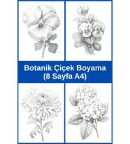 Botanik Çiçek Boyama Sayfaları 4, (8 Adet A4 Boyut).
