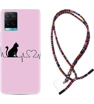 Vivo Y11S Y21S Y20 Y20S Y70 Kılıf Boyun Asklı Rasta Silikon Pink Cat Heart 1303