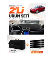 MAZDA 3 (2003-2009) Uyumlu Torpido Örtüsü + Tay Tüyü Bagaj Çantası + Sticker Seti - Siyah