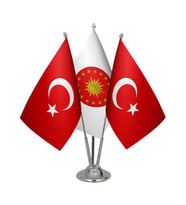 Masa Üstü Cumhurbaşkanlığı Bayrağı Türk Bayrağı Üçlü Krom Direk Masa Bayrak Seti