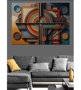 Soyut Geometrik Daireler Modern Pano Dekoratif Kanvas - Mdf Ahşap Tablo