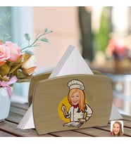 BK Gift Kişiye Özel Kadın Chef Karikatürlü Lüks Ahşap Peçetelik-12