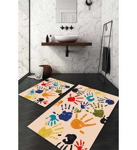 Dijital Baskılı Kaymaz Taban Yıkanabilir 2'li Klozet Takımı Banyo Paspası NDKZ-HT-866 (Krem)