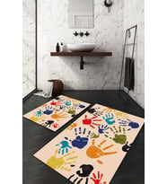 Dijital Baskılı Kaymaz Taban Yıkanabilir 2'li Klozet Takımı Banyo Paspası NDKZ-HT-866 (Krem)