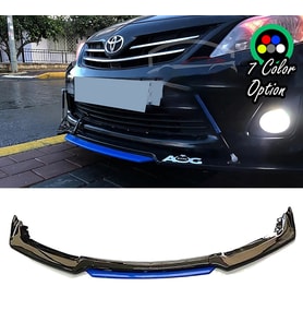 Toyota Corolla 2015 - 2017 Mavi Renkli Şeritli Dilli Ön Lip 4 Prç Parlak Siyah ABS
