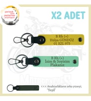Motosiklet Severlere Özel, İsim Plaka ve B Rh (+) Kan Grubu Yazılı x2 Anahtarlıkları, Yeşil-Sarı-Ysl