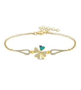 pilelistore 925 Ayar Gümüş Gold Nazarlı Yonca Bileklik