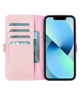 Apple iPhone 13 Pro Max Uyumlu Deri Cüzdanlı Kılıf Toz Pembe