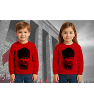 Unisex Ay Yıldızlı 19 Mayıs 29 Ekim 23 Nisan 10 Kasım Atatürk Çocuk 3 İplik Şardonlu Sweatshirt (Kırmızı)