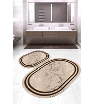 Dijital Baskılı Kaymaz Taban Yıkanabilir Oval 2'li Klozet Takımı Banyo Paspası NOKZ-HT-1093 (Kahverengi)