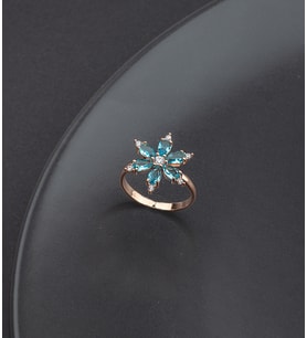 925 Ayar Gümüş Lotus Çiçeği Yüzüğü (Mavi)