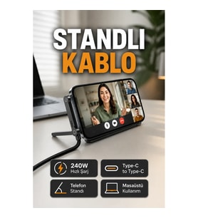 240W Type-C to Type-C Telefon Standlı Hızlı Şarj Kablosu