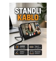 240W Type-C to Type-C Telefon Standlı Hızlı Şarj Kablosu