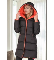 Dewberry Kadın %100 Polyester Kaban Siyah-Açık Turuncu Z6687 Katmanlı Kombin, Şehir ve Ofis Stili, Dış Giyim