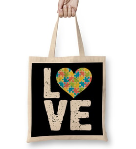 National Cute Autism Awareness Love Colorful Puzzle Heart Bez Çanta Uzun Saplı