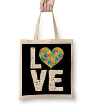 National Cute Autism Awareness Love Colorful Puzzle Heart Bez Çanta Uzun Saplı