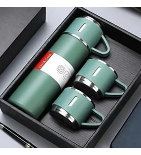 Premium Vakumlu Termos Seti – 500/550 ml, 3’lü Kupa Hediyeli, 12-14 Saat Sıcak & Soğuk Tutma Özelliği, Kamp ve Günlük Kullanım İçin (Karışık)
