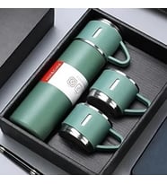 Premium Vakumlu Termos Seti – 500/550 ml, 3’lü Kupa Hediyeli, 12-14 Saat Sıcak & Soğuk Tutma Özelliği, Kamp ve Günlük Kullanım İçin (Karışık)