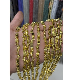Hematit Taşı Piramit Kesim Altın Sarı 6x3mm Doğal Taş Dizi