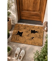 Valerine Life Kapı Önü Paspası 45x70cm Velür Doku Coco Görünüm Kaymaz Dış Mekan Balkabağı Kedileri