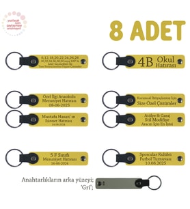 Sarı & Gri, Fen Öğretmeninden Öğrencilerine Anlamlı Hatıra, 8’li Set, Kişiye Özel Yazılı Anahtarlık