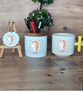 Unicorn Hediye Sepeti Kupa Bardak T Kulplu, Kalemlik ve Anahtarlık Kadın Arkadaşa Doğum Günü Hediyesi (Model 5)