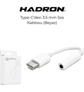 Type-C to 3.5 mm Kulaklık Dönüştürücü Ses Kablosu, AUX ve Hoparlör Adaptörü (Beyaz)