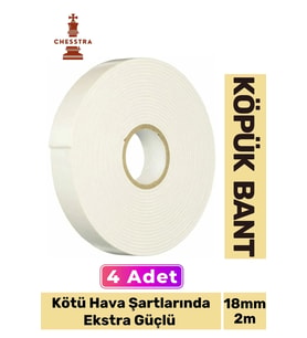 Uzun Ömürlü Süngerli Ultra Yapışkan İç Dış Mekan Çok Amaçlı Çift Taraflı 18mmx2m Köpük Bant 4 Adet