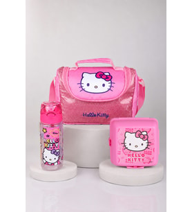 x Dekomus Lisanslı Hello Kitty Glitter Bow Collection Termoslu Beslenme Çantası,Beslenme Kabı ve Matara Seti