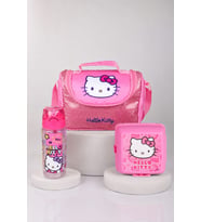x Dekomus Lisanslı Hello Kitty Glitter Bow Collection Termoslu Beslenme Çantası,Beslenme Kabı ve Matara Seti