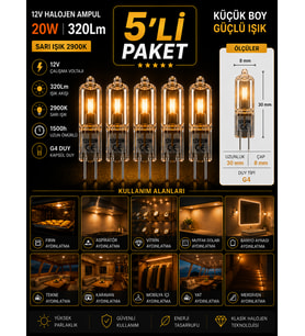 (5 Adet) Osaka 12Volt 20W Sarı Işık G4 Duylu Dim Edilebilir Halojen Kapsül Ampul