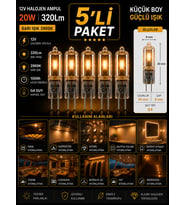 (5 Adet) Osaka 12Volt 20W Sarı Işık G4 Duylu Dim Edilebilir Halojen Kapsül Ampul