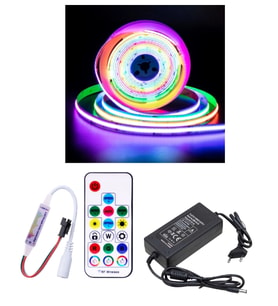 5 Metre 12V 12mm İç Mekan 720 Pixel Cob Ledli 17 Tuşlu Sese ve Müziğe Duyarlı RF Kumandalı 5A Plasti
