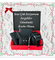 Erkek Hediye Siyah Kemer Cüzdan Kartlık Tesbih 3 Adet Bileklik
