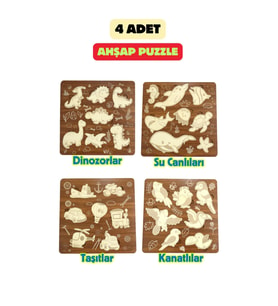 Çocuk Puzzle (Yapboz) Birinci Sınıf Ahşap 4 Parça Eğitici Öğretici Eğlenceli Set