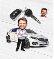 Kişiye Özel Araba Temalı Karikatür Ahşap Anahtarlık