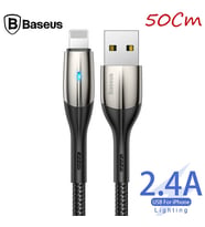 Baseus Horizontal İPhone 12,11, XS,XR,İP7,İP8 0.50CM 2.4A Hızlı Şarj Usb Kablosu (Siyah)