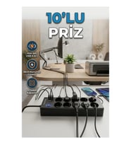 10'lu Akım Korumalı Çoklu Priz – USB-A ve Type-C Şarj Çıkışlı