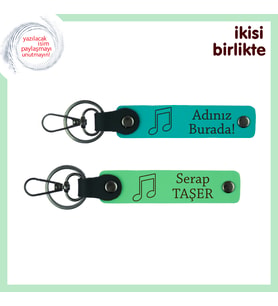 Melodi Gibi Gelen Hediye, Kişisel İsim Yazılabilir Deri Anahtarlık Seti, Koyu Turkuaz-Fıstık Yeşil