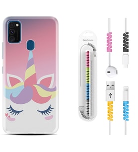 Samsung M21 M22 M23 M30 M31S M32 Kılıf Kablo Koruma Spiral Silikon Sweety Unicorn 1737