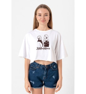 Jujutsu Kaisen Anime Long Beyaz Kadın Crop Tshirt