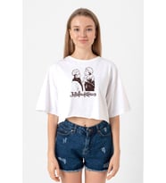 Jujutsu Kaisen Anime Long Beyaz Kadın Crop Tshirt