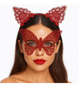 Gösterişli Kırmızı Dantel Maske ve Taç Seti 7 No – Masquerade ve Davetler için (5047)