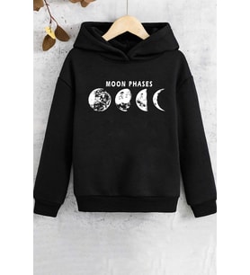 Çocuk Moon Phases Baskılı Sweatshirt (Siyah)