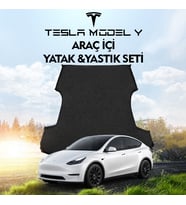 Tesla Model Y Araç İçi Şişme Yatak Ve Yastık Seti Pompa Gri Taşınabilir Arka Koltuk Uyku ve Dinlenme (Siyah)