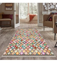 Çok Renkli Geometrik Desen Yıkanabilir Kaymaz Taban Leke Tutmaz Modern Salon Halısı ve Yolluk